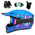 Youth Kids ATV Motocross Helmet Set, with Goggles Gloves Mask, Adult Full Face Off Road MTB Motorbike Helmet, BMX Enduro Downhill Quad Dirt Bike Crash Helmet, D.O.T Certified ( Color : Blue , Size : S