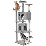 Yaheetech Tall Cat Tree, 80in Multi-Level Cat Tower with Cat Scratching Posts, Double Cat Caves, Perched Platforms and Dangling Balls, Cat Stand House for Kittens Pet, Light Gray