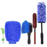 Vytulz Car Wheel Brush Set, 5 Pack Soft Microfiber & Scratch-Free Deep Wheel Tire Scrubbing Tool with Detailing Brush for Car Vehicle Motorcycle Tire Rim Fenders Engine Exhaust Tips Car Wash Kit