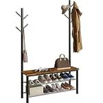 Yusong Shoe Bench with 2 Hall Tree Coat Racks Stand, 35.4" Industrial Entryway Bench 3 Tier Shoe Rack with 9 Hanging Hooks for Hallway Bedroom