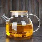 SITIEPA Glass Teapot Stovetop Safe, Glass Tea Kettle 33.8oz/1000ml Borosilicate Clear Teapot with Bamboo Lid and Removable Filter Spout Tea Pot for Loose Leaf and Blooming Tea