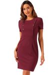 Allegra K Sheath Dress for Women's Business Casual Round Neck Short Sleeve Knit Bodycon Dresses Red XS