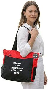 DISCOUNT PROMOS Custom Beach Tote Bag with Mesh Pockets Set of 6/12/24, Personalized Bulk Pack - Reusable, Great for Picnic, Camping, Beach, Outdoor Activities - Red
