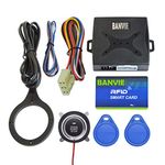 BANVIE Car RFID Alarm System Push to Engine Start Stop Button for Security Anti-Thief (Blue RFID Key)