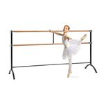 Klarfit Barre Anna-Marie - Double Ballet Bar, Free-standing, 2 x 38 mm Ø, Powder-coated Steel Tubes with Wooden Look, Suitable for Numerous Stretch and Movement Exercises - 220 x 113 cm, Black