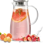 Wlasss Glass Pitcher, 68 oz 2 Liter Glass Pitcher with Lid and Precise Scale Line, Water Pitcher with Handle and Lid, for Hot/Cold Beverages, Coffee, Juice, Lemonade, and Milk