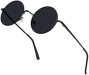 Round Sunglasses Men Women Polarized Hippie Round Sun Glasses Circle Sun Glasses Metal Frame With UV Protection, Black Rim (45mm)