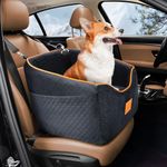 GL GLENSLAVE Dog Car Seat for Small Medium Dogs, Memory Foam Booster Dog Seat for Dogs up to 35 lbs, Elevated Pet Car Seat, Travel Safety Car Seat with Washable Cover, Storage Pockets (Black)