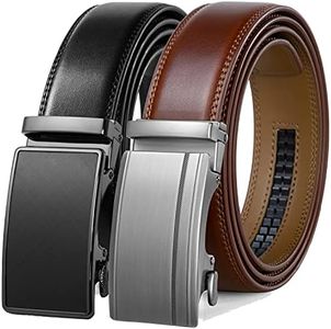 Founders & C Mens Belt 2 Pack,Leather Ratchet Click Belt Dress with Slide Buckle 1 3/8" in Gift Set Box- Size Adjustable, Cognac/Black Belt, 40-50W