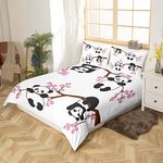 Cute Panda Bedding Set for Girls Boys Kids Cartoon Giant Panda Bedding Super King Cherry Blossom Decor Duvet Cover Lover Animal Duvet Cover Bedroom Collection Boys