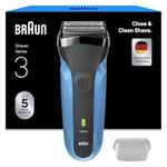 Braun Series 3 Electric Shaver for Men with Precision Beard Trimmer, Wet & Dry Electric Razor for Men, Includes Rechargeable Battery, UK 2 Pin Plug, 310, Black/Blue Razor