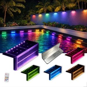 SHONELIGHTING Solar Pool Lights, Color Changing Waterproof Step Lights for Outside, Heavy Duty Stainless-Steel Retaining Wall Light, Ultra-Thin & Anti-Trip 2-Way LEDs for Deck, Stairs, (RGB-W, 6Pack)