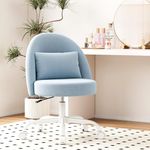 Misolant Vanity Chair with Back, Armless Cute Office Chair with Wheels for Girls, Teddy Fleece Fabric Small Desk Chairs with Adjustable Height, Lumbar Support Pillow, 360°Swivel for Makeup Room, Blue