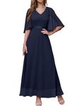 DRESSTELLS Womens Formal Dress Mother of The Bride Homecoming Fall Dresses 2024 Wedding Bridesmaid Long Party Evening Dress, Navy, 3X-Large