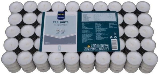 METRO Professional Velas de té, 6 horas de combustión, blanco, 150 unidades