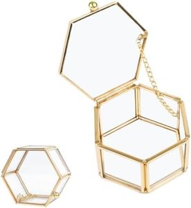 Joyero Geométrico, Caja de Cristal Pequeña, Caja de Anillo de Cristal, Cajas para Joyas de Vidrio, Caja De Vidrio Geométrica, Joyero De Cristal Dorado, para Guardar y Deoración Exhibir Joyas y Flores