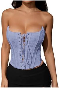 MakeMeChic Women's Renaissance Corset Tops Shapewear Bustier Lace Up Floral Embroidery Y2K Strapless Overbust Top Purple X-Small