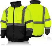 FONIRRA High Visibility Safety Jackets for Men with Fleece Liner,ANSI Class 3 Reflective Waterproof Bomber Jacket(Yellow,S)