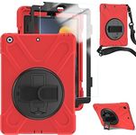 TSQ Case for iPad 10.2 Inch w/Screen Protector for Kids Girls Women Teens 2021 2020 2019 | Case Compatible with iPad 9th/8th/7th Generation Silicone Rugged Cover w/Swivel Stand/Hand Strap, Red
