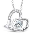 T400 Heart Necklace for Women 925 Sterling Silver Birthstone Necklace I Love You to The Moon and Back Jewelry Birthday Anniversary for Women (04-Apr)