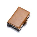 Nathalie Card Holder RFID Automatic Pop-Up Double Compartment Wallet Slim Business Credit Card Minimalist Secure Holder (Kakhi)