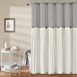 Lush Decor Linen Button Shower Curtain, 72" x 72", Gray & White