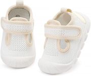 Baby Girls Boys Shoes Lightweight Breathable Infant Walking Shoes for Babies Sole Non Slip Baby First Walking Shoes Cotton Canvas Mesh Outdoor Toddler Shoes Sneakers 1-3 Years, White, 3 Toddler