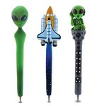 Planet Pens Bundle of Cute Alien, Alien DJ & Space Shuttle Novelty Pens - Fun Unique Office Supplies Ballpoint Pens Colorful Space Alien Writing Pens Instrument For Cool School & Office Decor - 3 Pack