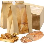 Domensi 100 Pcs Paper Bread Bags for Homemade Bread 13.7 x 8.2 x 3.5 Inch Large Paper Bakery Bag with Window Sourdough Bread Bags for Baked Food Packaging Storage