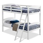 KOMFOTT Wood Bunk Bed Twin Over Twin, Space-Saving Bunk Bed Convertible Into 2 Individual Beds, Solid Wood Bunk Bed Frame with Ladder & Safety Guardrails, No Box Spring Needed (White)