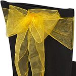 Trimming Shop Bright Gold Organza Sashes Chair Cover Assorted Colour Fuller Bow Ribbon for Wedding, Banquet, Birthday, Event Decoration, 17cm x 280cm, 100pcs