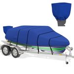K-Musculo Boat Cover, 12-14 ft Heavy Duty Waterproof Boat Cover, Tear UV Resistant with Motor Cover, Fits V-Hull, Tri-Hull (Boat Width 68in, Blue)
