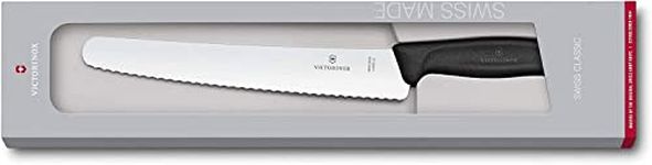 Victorinox Swiss Classic, Pastry Knife, Extra Sharp Blade, Wavy Edge, 22 cm, Plastic Handle, Stainless Steel, Black