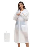 SaphiRose Reusable EVA Rain Ponchos for Adults-Extra Thick Heavy Duty Rain Jackets Unisex Raincoats with Hood and Drawstring 1pack (White,Universal)