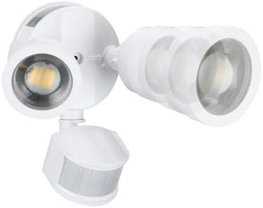 LEONLITE 25W LED Security Light Adjustable, Motion Sensor Flood Lights Outdoor, 30°-80° Beam Angle, Dual-Head Security Light, Wet Location, 5000K Daylight, ETL Listed, White