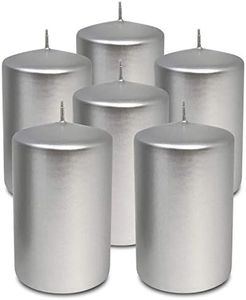 Hyoola Velas Pilar Metalizadas - Pack de 6 - Velas Grandes Metalizado Plata - Velas Decorativas Elaboradas en Europa - 6 x 10 cm