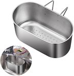 Stainless Steel Sink Drain Strainer Basket, Multifunctional Hanging Sink Strainer Colander Drain Basket for Filter Kitchen Waste and Wash Vegetables Fruits (Silver)