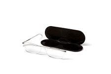 ThinOptics Brooklyn Reading Glasses 2.00 Rectangular Clear Frames With Milano Magnetic Case - Thin Lightweight Compact Readers 2.00 Strength