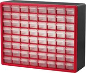 Akro-Mils 10164 64-Drawer Plastic Drawer Storage Cabinet for Garage Organization, Lego Storage, Teacher Toolbox, Makeup Organizer, and More, 20-Inch W x 6-Inch D x 16-Inch H, Red