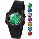 SOCICO Kids Digital Watches for Girls Boys, Waterproof 5ATM, 7 Color Lights Waterproof Watches for Kids with Alarm Stopwatch, Soft Band Wrist Watch for Girls and Boys Ages 5-12.