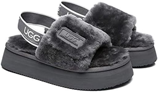 UGG Womens Slipper Platform Fluffy Yeah Slide Poppin Dark Grey US Women 7