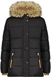 Jessica Simpson Girls' Heavyweight Jacket with Cozy Hood Trim, Solid Black, 10-12