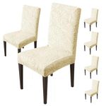 House of Quirk Stretchy Universal Camellia Jacquard Waterproof Chair Cover Removable & Washable Short Dining Chair Cover Protector Seat Slipcover (Beige,Pack of 6)