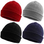 AoOnZan Beanies for Men, 4 Pack Winter Hats Toque for Men Women Soft Stretchy Unisex Head Warmer Cuffed Winter Beanie Knit Cap Ribbed