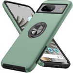 AOUIA for Google Pixel 8 Case with Stand, 360° Rotating Metal Ring Holder Support Magnetic Car Mount Pixel 8 Case, Shockproof and Anti Scratch Phone Case for Google Pixel 8, Alpine Green