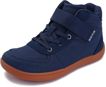 WHITIN Little Boys Girls Wide Barefoot Walking Shoes Big Kids High Top Width Minimalist Zero Drop Sneaker Size 10.5 Sports Running Basketball Gym Lightweight Blue/Gum 28