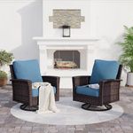 SUNSHINE VALLEY Outdoor Patio Chairs Set of 2, Rattan Wicker Swivel Chairs with 5.5" Thick Cushions and 35" High Back, Oversized Outside Chairs for Balcony Porch Deck, Blue