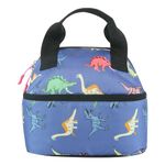 Smily Kiddos | Double Decker Lunch Bag Dino Theme - Blue | Kids & School Lunch Bag | Lunch Bag for Kids | Lunch Bag for School | Comes with 2 Main Compartment LxWxH :25.5 X 17 X 20 CM