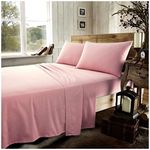 Brushed Cotton Fitted Sheets, Thermal Flannel Bed Sheets, Washable Plain Bedding Double Bed, Pink