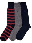 Polo Ralph Lauren Rugby Striped/Solid Dress Socks - 3 Pack Sock Size 10-13/Shoe Size 6-12 1/2, Assorted, Shoe Size: 6-13